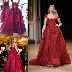 Niesamowite Elie Saab Zroszony Suknie Wieczorowe Kwadratowe Szyi Cekinowe Backless Prom Suknie Appliqued Sweep Train Organza A Line Formalna sukienka