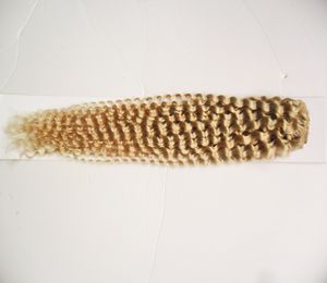 ブロンドマレーシアの巻き毛バンドル8-28インチレミーヘア織り100g1PC