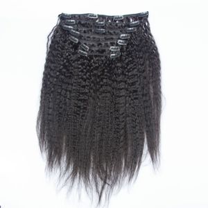 Gruby Klips Yaki w Ludzkich Hair Extensions 120g Naturalny Kinky Gruby Clip Ins 8PCS / Set Kinky Prosto Clip in Extensions