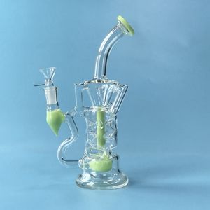 Kolorowe nargile Podwójne Recyklela Zlewki Szkło Bongs 10 cal Fab Turbina Egg Turbina Perkolator Olej Dab Rigs 14mm Kobiece Połączkowe Rury wodne z miską