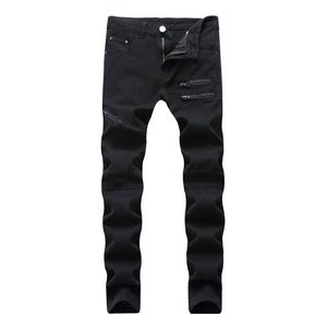 Homens jeans reta jeans casual design design magro elasticidade homens calças zíper branco vermelho preto calças longas, TS009