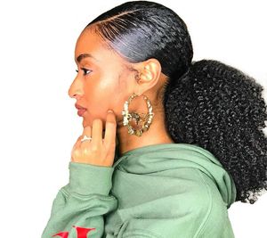 Afro Kinky Curly Hair Ponytail 4B 4C 1 Piece Clip In Ponytails Human Hair Natural Black 1b with drawstring