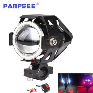 PAMPSEE 2PCS U7 Motorcycle LED Headlights 125W 3000ml Moto Auxiliary Head Lamp Lights 12V U7 LED Motobike Angel Eye Headlamp