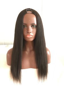 Włochy Yaki 824 cala 1 1B 2 4 Naturalny kolor Brazylijskie dziewicze włosy u części koronkowe peruki dla czarnych kobiet z dziecięcymi włosami