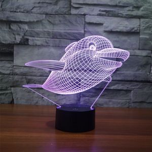 Decoração em casa 3D LED Night Light Kids Room 7 Iluminação colorida Dolphin calmante lâmpada de quarto da criança #R54