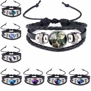 Moon Wolf Howling Glass Cabochon Armband Justerbart läder Multi -lager Wrap Armband Bangle Manschett Kvinnor Barn mode smycken Will och Sandy