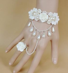 Hot new Bride versão coreana do vestido de casamento feminino acessórios princesa menina branca rosa pérola pulseira de renda anel de moda clássico eleg