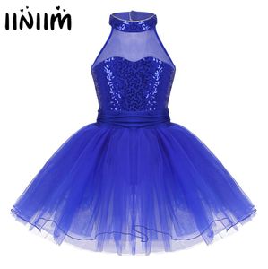 Kids Fairy Party Dancewear Sleeveless Mesh Splice Sequins Ballet Dance Gymnastics Leotard Girls Tutu Ballerina Dress Costumes