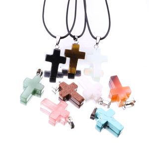 Natürliche Druzy Drusy Crystal Stone Anhänger Halskette Point Chakra Healing Cross Halskette für Frauen Schmuck