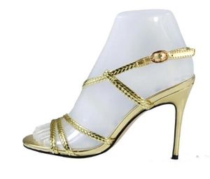 Mulheres Sandálias De Couro De Salto Alto de Ouro Fivela Strap Slingback Mulheres Bombas Estilo Roma Cut-Outs Saltos Stiletto Sapatos