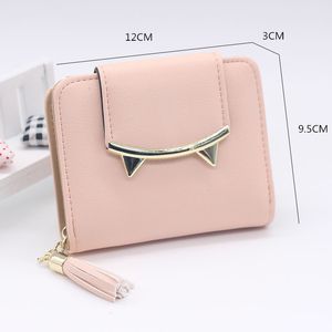 Coreano bonito gato anime couro trifold mini carteira mulheres pequena embreagem bolsa feminina titular cartão dólar saco cuzdan