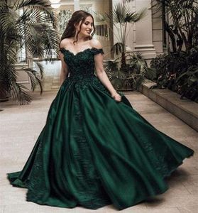 Dark Green Ball Gown Colorful Wedding Dresses off the Shoulder Lace Satin Corset Back Arabic Women Bridal Gowns Non White