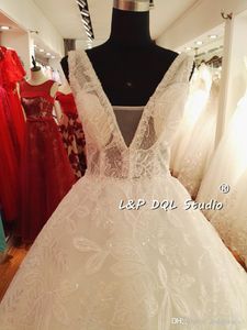 Sexy Ball Gown Wedding Dresses Ivory L&P DQL Studio Lace Embroidery Bridal Gowns Sparkling Beads Sequins vestido de novia