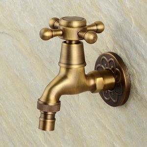 Antique Brass Bathroom Faucet Vintage Utility Faucet Single Handle Single Hole Cold Water Taps Wall Mounted
