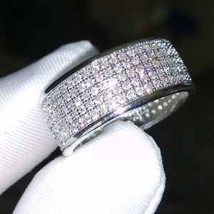 Choucong Round Band Ring 250pcs 5a Zircon Stone 10kt vitguldfylld ringsats SZ 5-11 Gratis frakt