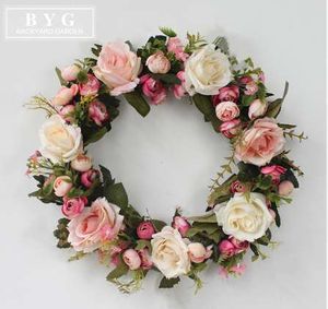 Silk Wearth Rose Artificial Flowers Wreaths Door Perfect Quality Artificial Garland For Wedding decoration Home Party Decor