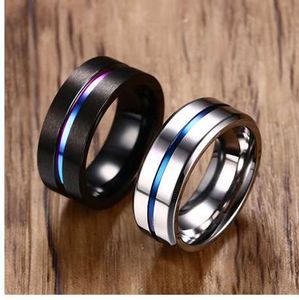Wholesale rainbow titanium rings for sale - Group buy 8MM Black Titanium Ring For Men Women Wedding Bands Trendy Rainbow Groove Rings Jewelry USA Size