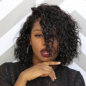 Rendas Front Full Lace Wigs para Mulheres Negras Brasileiro Virgem Humano Cabelo Curto Bob Perucas Branqueadas Knots Curly Glueless Lace Peruca 10 polegadas