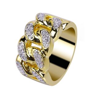 Mens 18k guld 13mm kuba cz bling bling ring micro bana cubic zirconia simulerade diamanter hip hop rings storlek # 7-size # 11