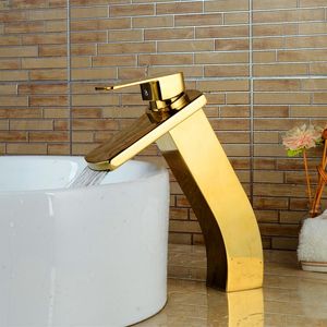 Ücretsiz Kargo yeni varış yüksek soğuk ve sıcak banyo lavabo musluk altın havza musluk, su musluk mikser Musluk Şelale