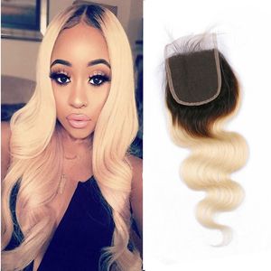 Indian Raw Remy Human Hair 4x4 Lace Closure 1B/613# Body Wave Ombre Podwójny kolor 1B 613 Lace Closure 8-20 cala