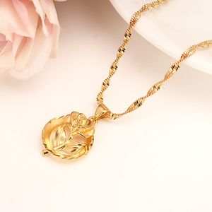 Dubai PENDANT Women Pendant Necklace 14 k Fine Gold GF girls party Jewelry Africa/Arabrose Sweetheart rose Flower Gifts