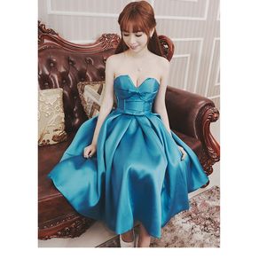 Oszałamiająca Blue Party Sukienki Satin Prom Suknie Eleganckie Sweetheart Lace-up z zamek Back Cocktail Sukienki Tani