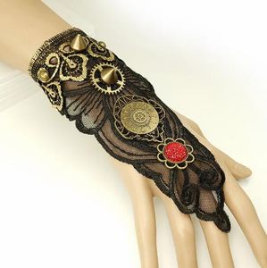 Gratis Ny Gothic Punk Vintage Hand Ornament Vindkostad Lady Black Lace Armband Modig personlighet Klassisk Utsökt Elegans