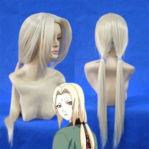 Anime Naruto Senju Tsunade Long Side Bangs Light Blonde Cosplay Hair Wig #TU