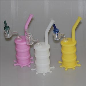 Silicone Barrel Rig Bong narghilè Mini pipa ad acqua Bong a tamburo di olio siliconico con Clear 4mm / Thermal 14mm chiodi di quarzo maschio che fumano rig a bolle di silicone