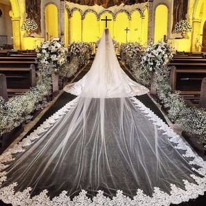 Luksusowy 4m One Layer Weils Ślubny Najwyższej Jakości Koronki Aplikacja Formalna Długość Katedra Tulle Welon Bridal z grzebieniem