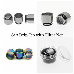 810 Anti-fried Oil SS Drip Tip with Filter Net Rainbow Color Stainless Steel Wide Bore Mouthpeice for 810 Thread Tank Atomizer DHL