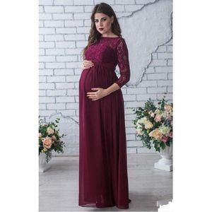 Wholesale burgundy maternity bridesmaid dresses for sale - Group buy Burgundy Maternity Bridesmaid Dresses With Sleeves Chiffon And Lace Pregnant Women Maid Of Honor Gowns For Weddings Party prom dress