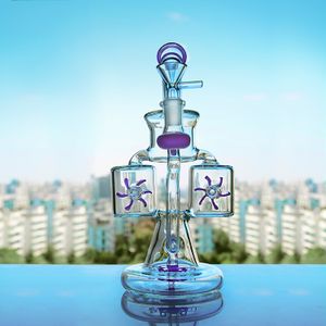 Bong in vetro Narghilè Tubi ad acqua per fumare Mulino a vento All'interno Solido Blu Verde Viola Dab Rig Recycler Oil Rig Giunto 14mm