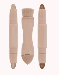 Atacado Beauty Contour Highlighter Sticks 2 em 1 Creme Corretivo de ponta dupla Highlight Stick Conjunto de maquiagem + Pincel bronzeado Puff Fornecimento Frete grátis