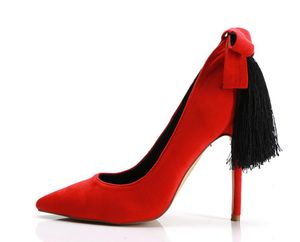 2018 new women tassel pumps sexy red high heels wedding shoes party shoes ladies point toe pumps fringe shoes slip on basic pump