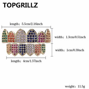 Izgaralar topgrillz altın/gümüş renk ızgara çok renkli mikro pave cz bling kübik zirkonya üst alt dişler ızgara ızgara ızgaraları