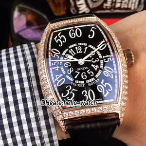 Nowe Godziny sekretne Curvex 8880 SE czarna tarcza Japonia Miyota 8125 Automatyczny Zegarek Mens Rose Gold Diament Bezel Skórzany Pasek Gnrets Zegarki