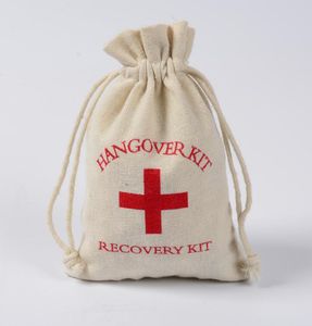 100pcs Hangover Kit Bags 10x14cm Wedding Favor Holder Bag Red Cross Muslin Cotton Linen Gift Bags Recovery Survival Kit Event Party Supplier