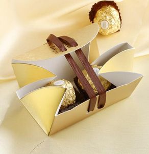 Tanie przysługi ślubne posiadacze i prezenty Baby Shower Paper Box Boxes Gold Wedding Favors Słodkie prezenty torby dostawy