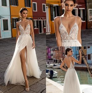 Gali Karten Beach Wedding Dresses Spaghetti Lace Split Front Bridal Gowns Floor Length abiti da sposa Backless Wedding Dress