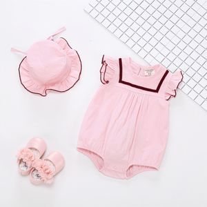 Pagliaccetti per bambini Vestiti per bambina estivi 2018 Vestiti per neonati Tute per neonati in cotone con cappello 2 pezzi Abbigliamento per ragazze Moda Baby Onesies