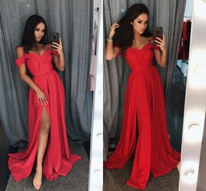 Kırmızı Basit ucuz bir Çizgi Gelinlik Modelleri Uzun Spagetti Backless Yüksek Yan Bölünmüş Örgün Elbiseler Akşam Wear vestidos de fiesta