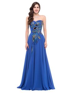 Graça Plus Size Vestidos de Baile Chiffon Elegante Modesto Longo Pavão Vestido de Noite Desgaste Formal Azul Marinho Vestidos de Festa de Casamento