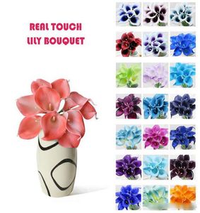 Wholesale wedding flowers vase for sale - Group buy 2018 Hot sales MOQ Real Touch Lily Simulation Wedding Flower Bouquets Artificial Calla Lily for Bridal and Home Decoration no vase