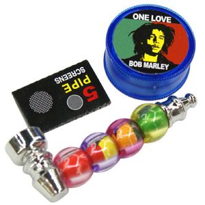New Arrival Plastic Herb Grinder Metal Smoking Pipes Kit Set Small Pocket Size Pipe Bubble Pipe With 5 Assorted Screens Smoking Accessories