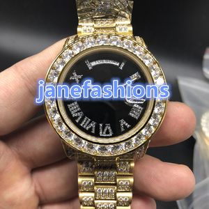 Schwarzes Zifferblatt, Hip-Hop-Herren-Diamant-Uhren, Gold-Diamant-Edelstahl, wasserdichte Uhren, weltberühmte Marke, mechanische Uhr