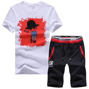 Summer Tracksuits Men Sweatsuits Two Pieces Short Sets High Quality Cotton Print Clothing Mens  2018 Half-Length Sweatpants