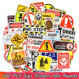 100 PCS Warning Sign Doodle Sticker Symbol Reminder Mark Label Stickers Home Decor Scrapbook Suitcase Laptop Fridge Bicycle Motorcycle Gifts