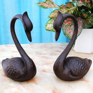 2 Pieces Cast Iron Swan Antique Retro Animal Home Office Bar Pub Club Hotel Table Desk Decorations Metal Crafts Viintage Ornament Brown Gift